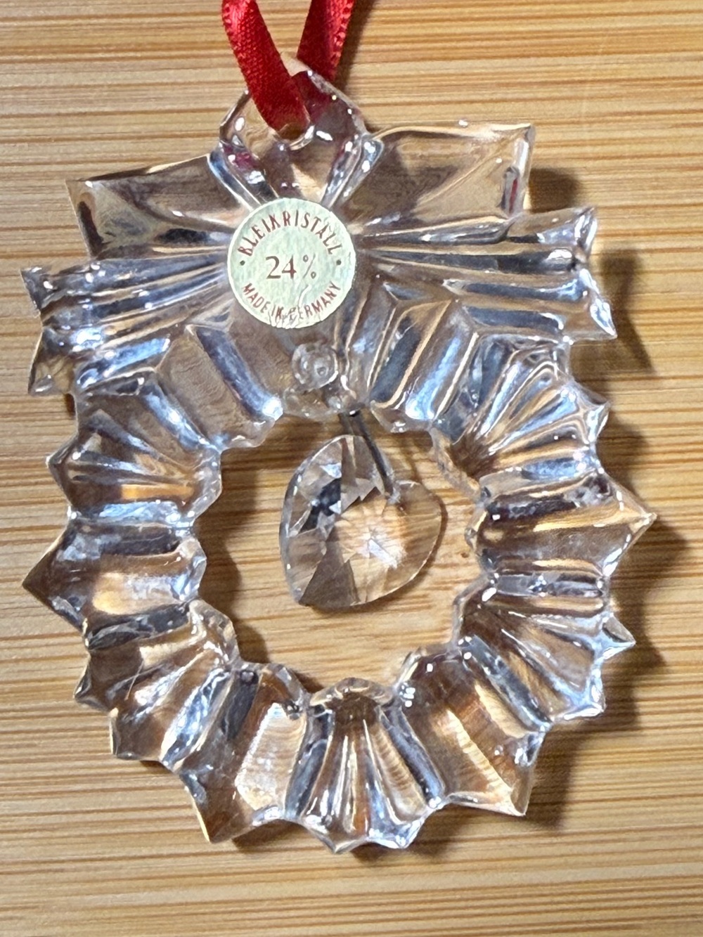 Clear Crystal Wreath Ornament with Faceted Heart Pendant - 24% Lead